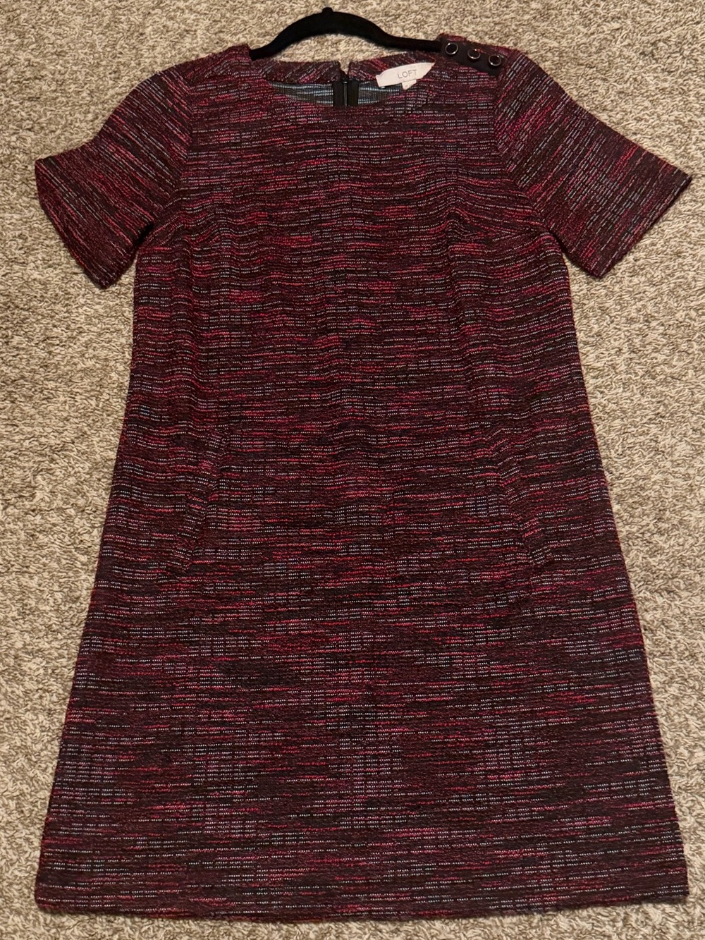 LOFT Short Sleeve Shift Dress in Burgundy Mix